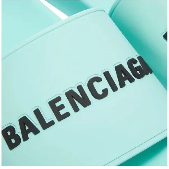 Balenciaga | Shoes | Balenciaga Mint Logo Pool Slides Size  display picture 1
